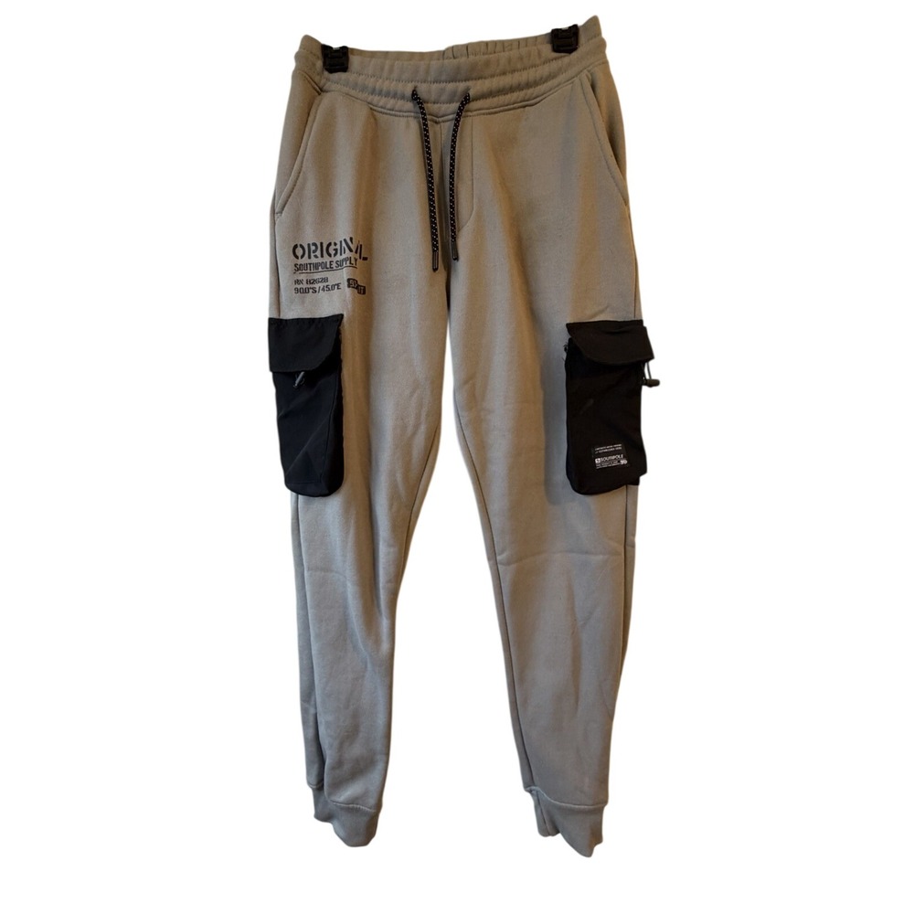 Southpole Mens Cargo Jogger Sweatpants Gray Fleece Lined Streetwear Medium